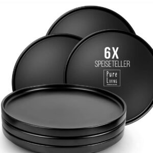 Matte black round ceramic plates 2pcs